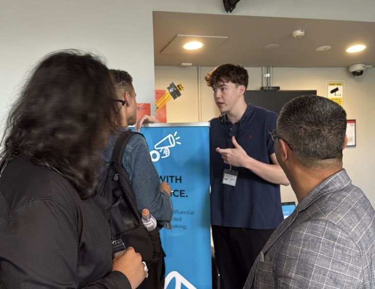 William speaking at a community event.