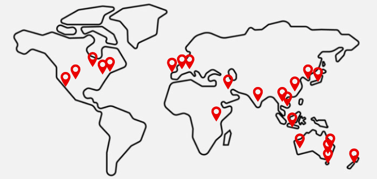 World map showing where Elqo members practice.